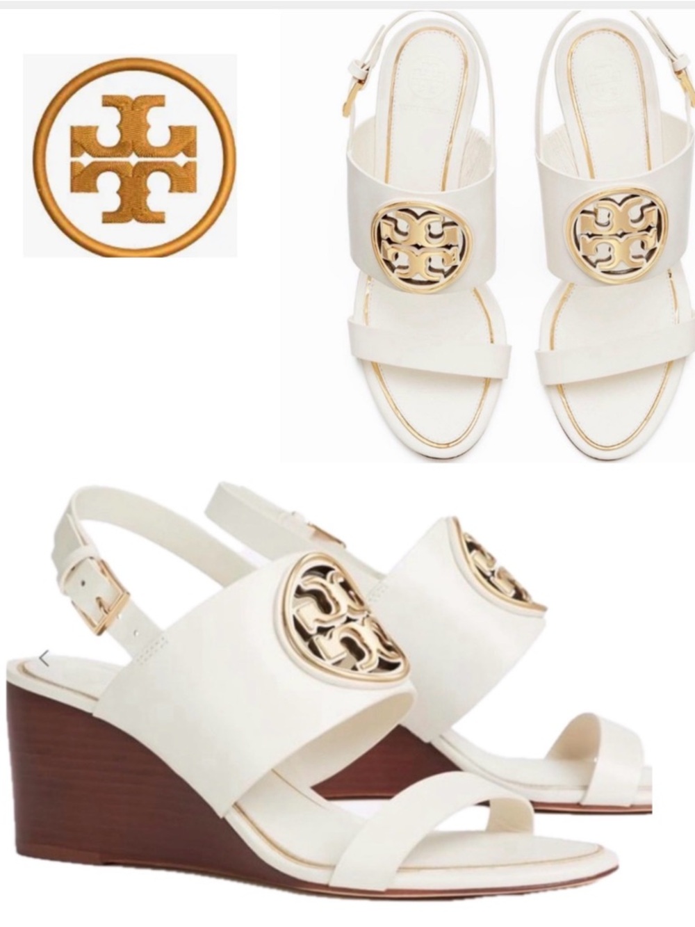 Tory Burch Metal Miller 65mm Wedge Sandals
White with Gold.